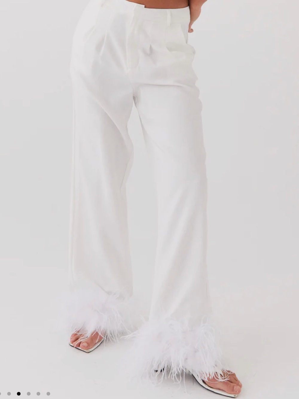 Peppermayo White Feather-Trim Wide Leg Pants